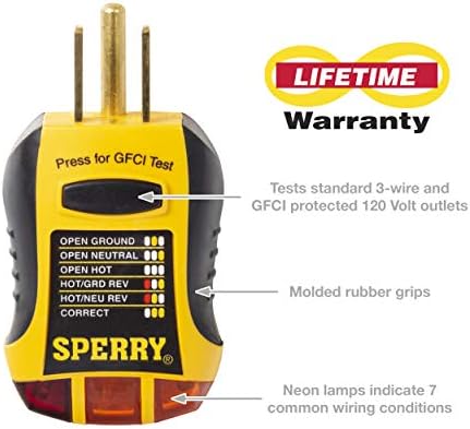 מכשירי Sperry STK001 בוחן מתח ללא מגע ומערכת outlet / gfci ערכת בודק כלי קיבול, גלאי מתח AC חשמלי, צהוב ושחור