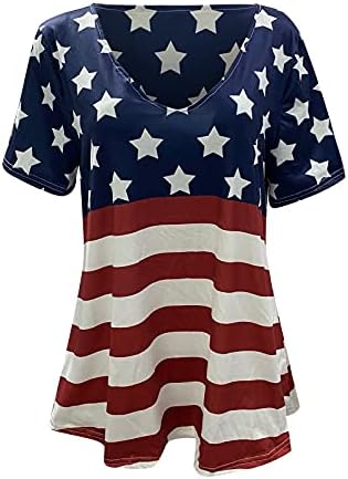 חולצות נשים ליד זמן, הדפסת דגל אמריקאי חולצת הדפסת יום עצמאות מקרית למעלה שרוול קצר
