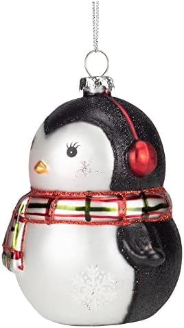 חברי הקוטב הצפוני פינגווין פינגווין לחג המולד קישוט פסלונין 4.75 באוזני אוזניים חורפיות וזכוכית צעיף קישוט לקישוט עץ חג המולד