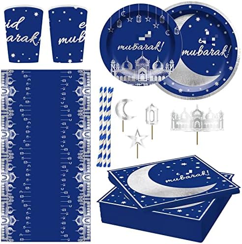 כלי שולחן מסיבה כחול כסף ירח מפלגה שולחן מפלגה חד פעמי נייר נייר נייר נייר נייר קישוט לקישוט אירוע