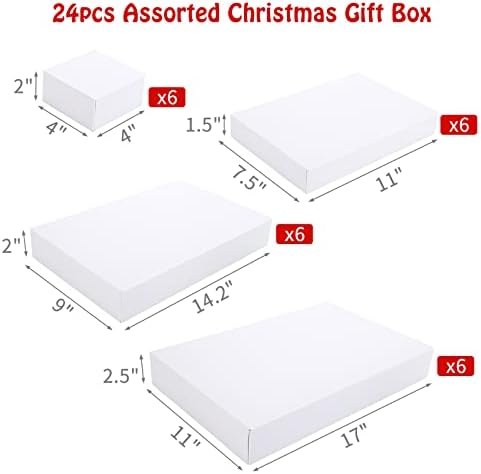 אנג'למיה 24 יח 'מגוון קופסת מתנה לחולצת חג מולד, 4 גדלים קופסה לבנה עם 24 PCS תג מתנה מגוונת קופסת גלישת חולצה לחג המולד, חג, עטיפת מתנה