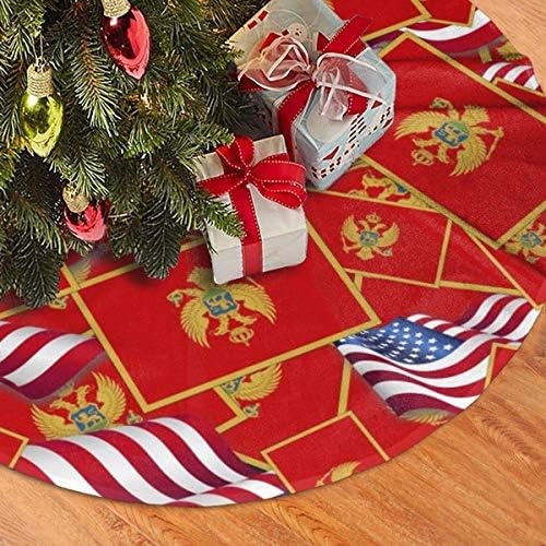 Lveshop דגל מונטנגרו עם דגל אמריקה חצאית עץ חג המולד חצאית יוקרה עגול עגול מקורה חיצוני כפרי קישוטי חג עץ כפרי （30 /36 /48 שלושה גדלים