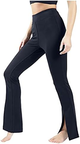 מכנסי יוגה לנשים מותניים גבוהים צבע טהור מפוצל מתיחה יוגה יוגה לבקרת בטן ספורט כושר מכנסיים לנשים לנשים