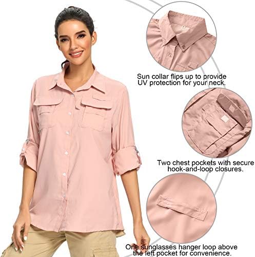 UPF's UPF 50+ UV הגנה מפני השמש חולצה ספארי, שרוול ארוך חיצוני קריר ויבש מהיר דיג חולצות גינון חולצות