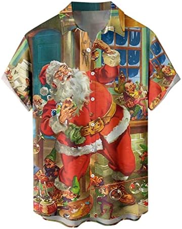 כפתור חג המולד של Wocachi חולצות למטה לשרוול קצר