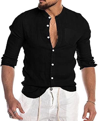 XXBR כותנה פשתן חולצות מזדמנים לגברים, 2021 סתיו חולצות שרוול ארוך של גברים סתיו גברים עם כיסים קדמיים